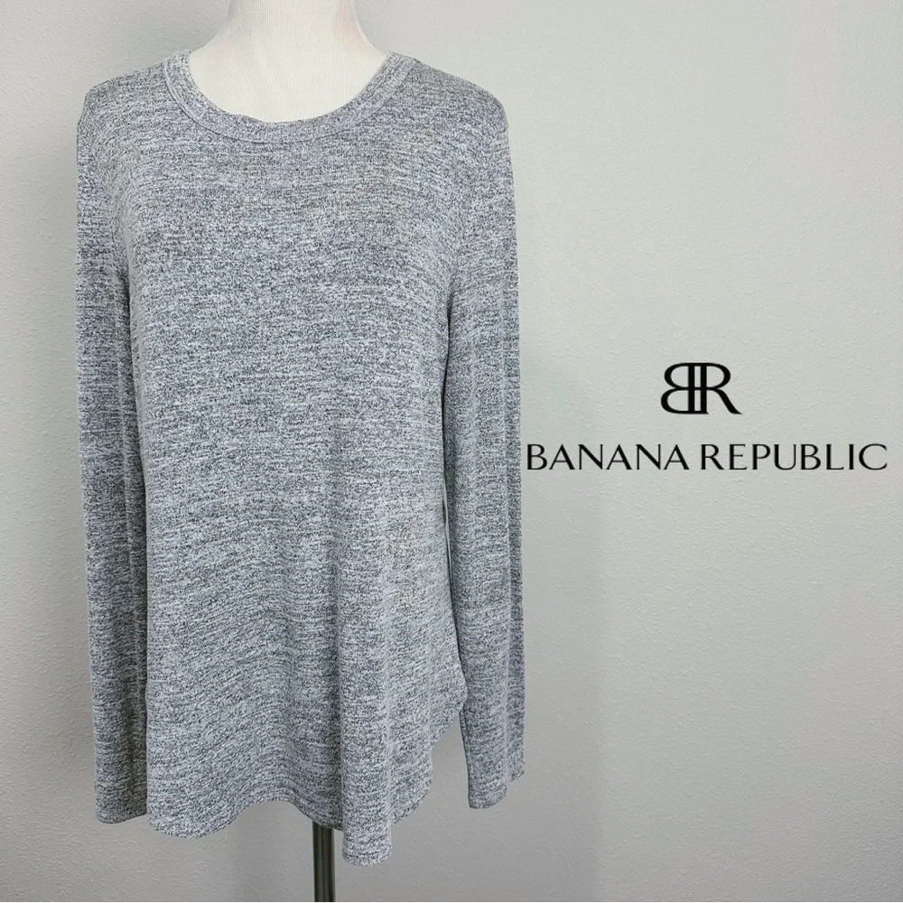 Banana Republic‎ M Luxespun crew long-sleeve tee, rounded hem, gray heather